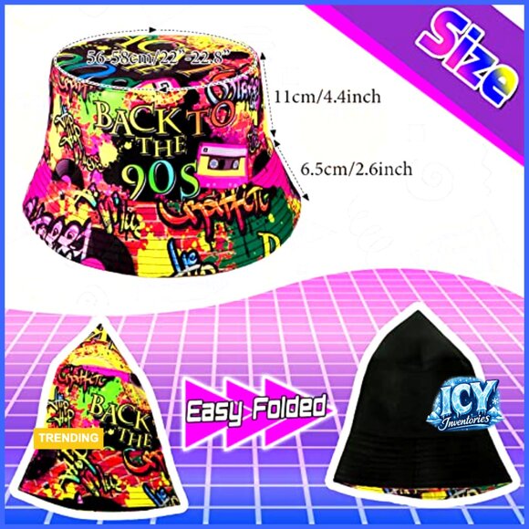 3-Pack Retro Bucket Hats, One Size Fits Most, Polyester, UV Protection main image 5